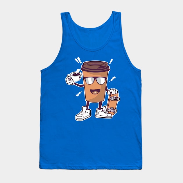 COFFEE AND SKATEBOARD CARTOON Tank Top by beanbeardy